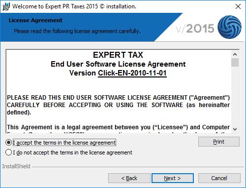 9. Select the I accept the terms in the license