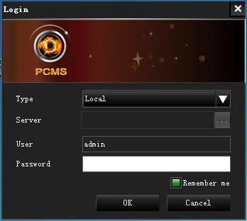 PCMS User Manual A-Series DVR (Cloud) 4. Operation Guide 4.1 Logging into PCMS After installing PCMS run the program from your desktop. Enter user name and password.