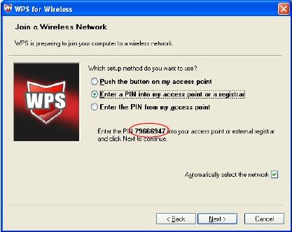 The WPS Configuration Screen of Wireless Adapter 2) PIN code If the wireless adapter supports WPS and the PIN method, you can add it to the network by PIN with the following two methods.