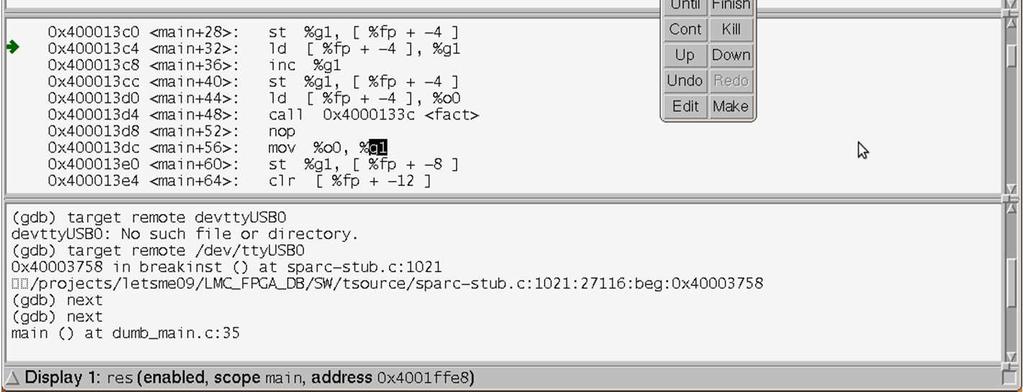A V8uc-GDB stub file and a first V8uC boot code have been developed.