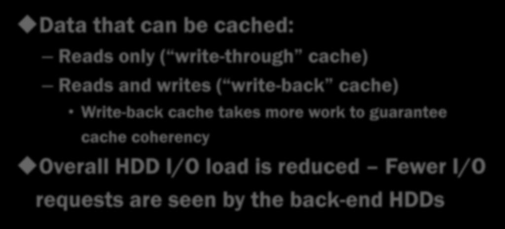 SSD Caching Basics 2 Data that can be cached: Reads only ( write-through cache) Reads and writes ( write-back cache) Write-back