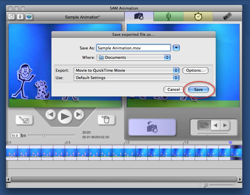 Transfer your animation as a.sam file to another computer with the SAM Animation software on it. Use this option if you want to edit the animation on another computer.