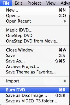 Put a blank DVD into the DVD drive on the Mac then click File and Burn