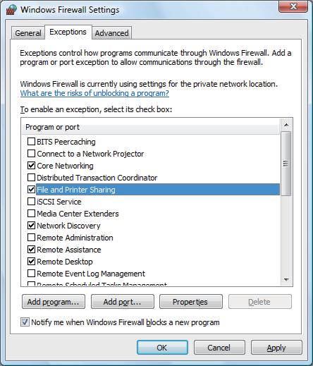Firewall settings (For Network users) j If you still have trouble with your network connection such as Network Scanning or Printing, check the File and Printer Sharing box in the Exceptions tab and