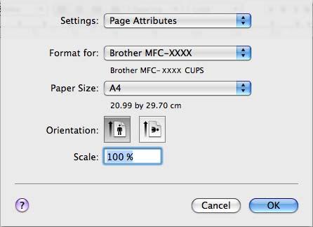 Printing and Faxing Using the Brother Ink driver 8 Choosing page setup options 8 a From an application such as Apple TextEdit, click File, then Page Setup.