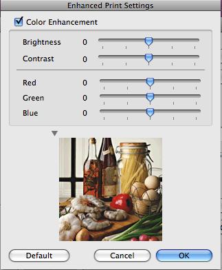 Printing and Faxing Color Enhancement 8 Brightness Adjusts the brightness of the whole image. To lighten or darken the image, move the scroll bar to the right or left.
