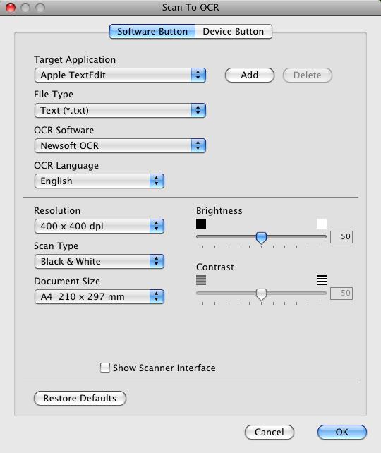 ControlCenter2 OCR (word processing application) (Not available for DCP-J125, DCP-J315W, DCP-J515W, MFC-J220 and MFC-J265W) 10 Scan To OCR converts the graphic page image data into text which can be