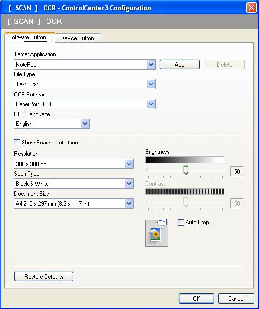 ControlCenter3 OCR (Word Processing program) (Not available for DCP-J125, DCP-J315W, DCP-J515W, MFC-J220 and MFC-J265W) 3 Scan to OCR scans a document and converts it into text.