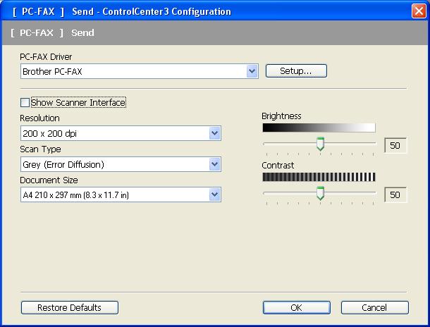 ControlCenter3 Send 3 The Send button lets you scan a document and automatically send the image as a fax from the PC using the Brother PC-FAX software. (See PC-FAX sending on page 87.