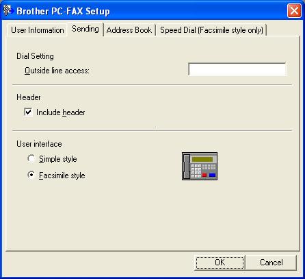 Brother PC-FAX Software (MFC models only) Sending setup 5 From the Brother PC-FAX Setup dialog box, click the Sending tab to display the screen below.