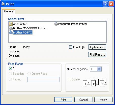 Brother PC-FAX Software (MFC models only) e To include a cover page, click Cover Page On. You can also click the cover page icon to create or edit a cover page. f Click Start to send the fax.