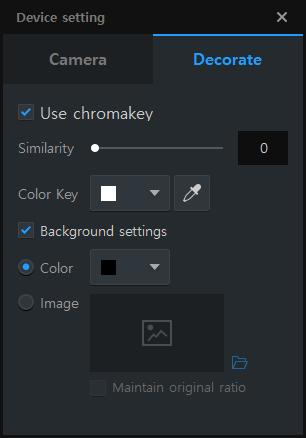 Decorate On the Decorate tab, you can apply Chroma Key 1 to the webcam images. 1 2 Image 20.