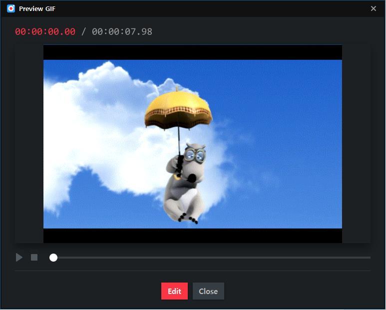 7. When the preview window opens, click Close. The GIF images are now saved as a GIF animation.