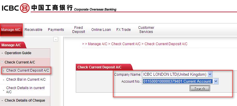 4. Account enquiry With ICBC (London) Corporate Internet banking services, you may review your accounts at any time anywhere, and may also review account balance summary and individual transactions