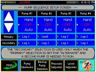 Setting the Process Configuration 1. From the Main screen, press Process Config to display the setup screen. The number of pumps shown may vary depending on how many pumps are in use. 2.