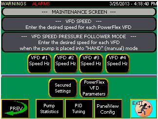 Press VFD # Speed Hz to enter the desired speed for each VFD.