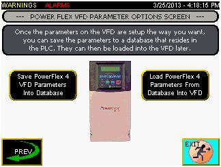 If a PowerFlex 4 series VFD is being used, you can save different sets of parameters under different recipe names.