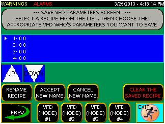 From the PowerFlex 4 VFD Parameters screen, press Save PowerFlex 4 VFD Parameters Into Database to open the Save VFD Parameters screen.. 2.