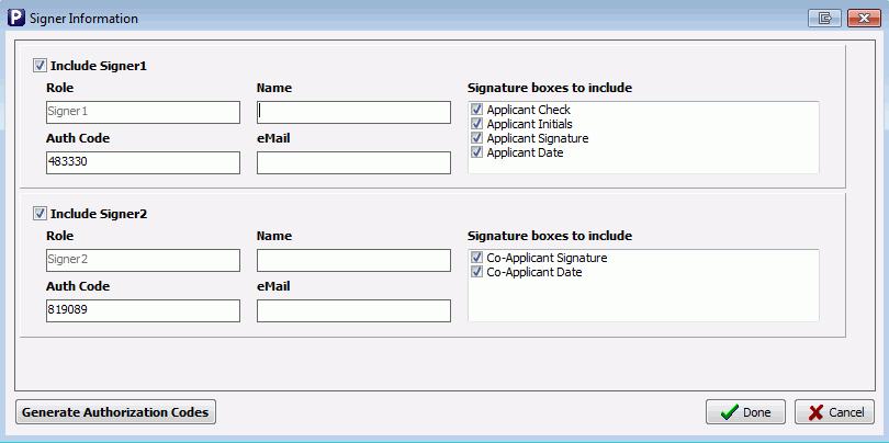 Applicant and Co-Applicant If the applicant signature was not collected in the branch, this window will appear, allowing the entry of a name and email address of the applicant.