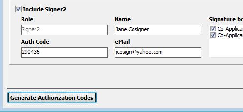 Click the Generate Authorization Codes button to generate a different authorization code for each signer.