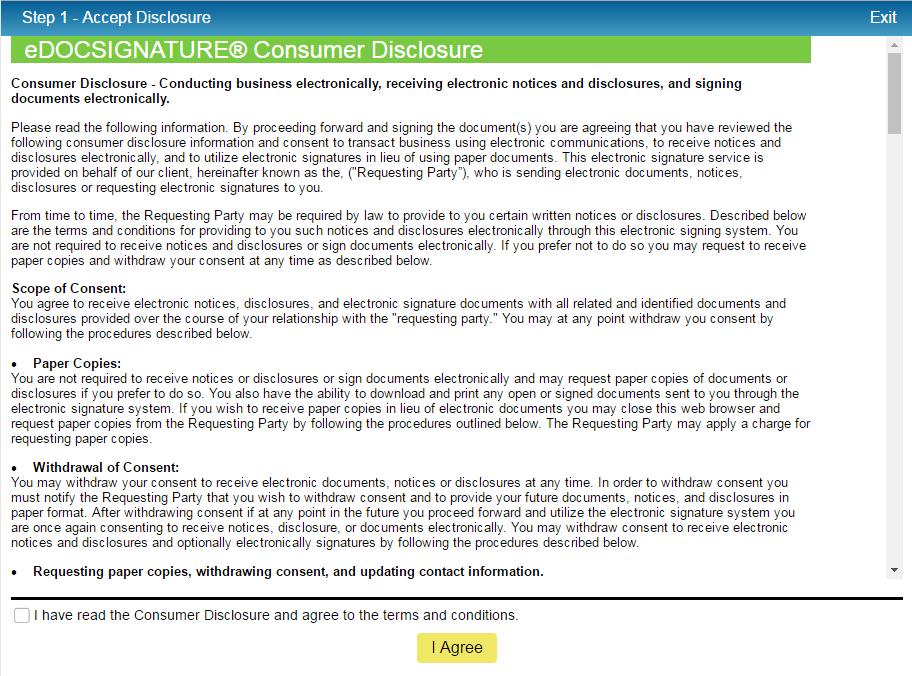Consumer Disclosure Screen Without Authorization Code Field If your credit union opts not to require an authorization code with a form (clears the field as