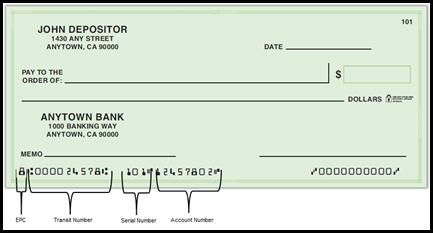 Standard US business cheque MICR typically contains a serial number, transit number, and account number in that order. See Figure 14.