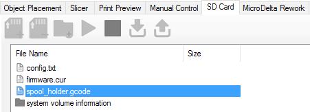 PRINTING 22 2 ) Select the file «spool holder.gcode» then click on the «Print» button («Play» icon button).