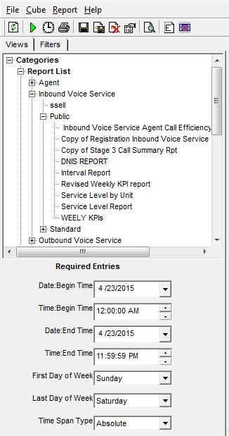 DataViews Historical Reporting Section 10 1. Click the plus icon to expand Categories. 2. Click the plus icon to expand Report List. 3. Click the plus icon to expand Inbound Voice Service. 4.