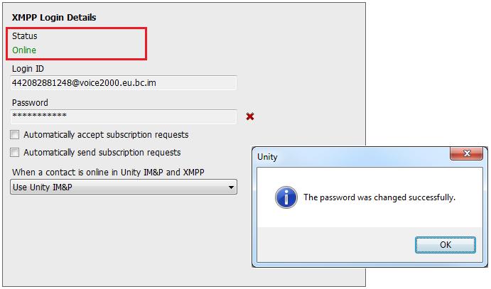 Please note that the XMPP password should not be the same as the password used to first log into Unity.