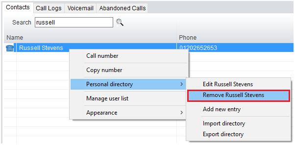 12.4 Dialling Directory Entry Locate the entry either on the Contacts panel or Search.