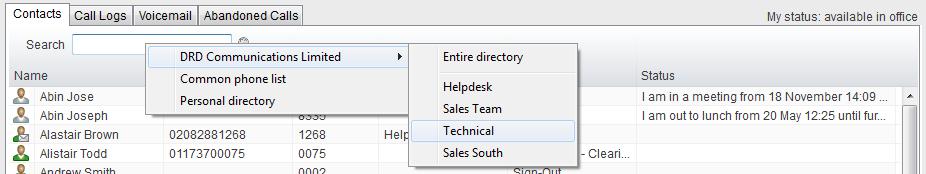 select the directory to load those contacts in the list, as