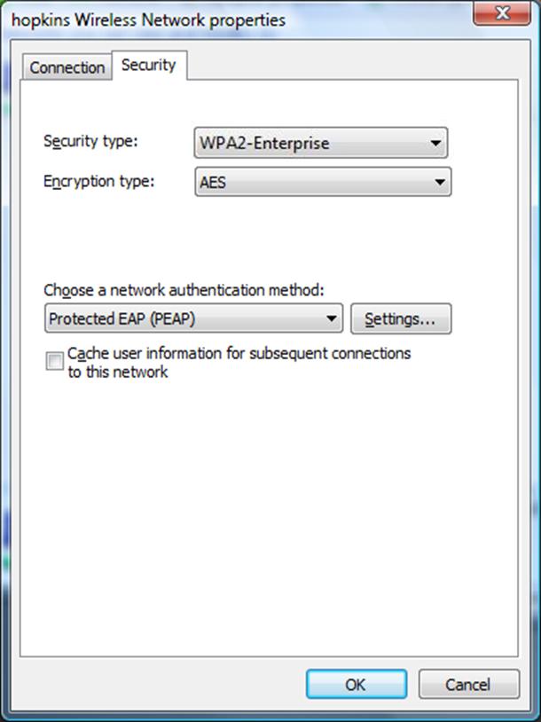 Step 9: For Security type, select WPA2-Enterprise. For Encryption type, select AES.