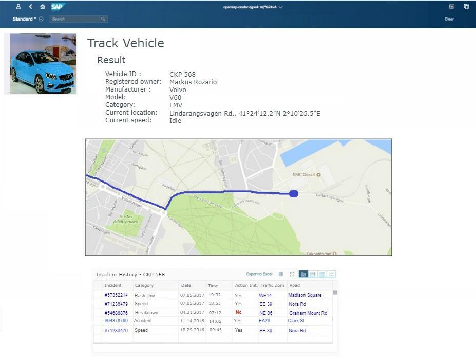 Track Vehicle You can track a vehicle, by entering its ID (Reg no) and the application will show its current location with map coordinates.