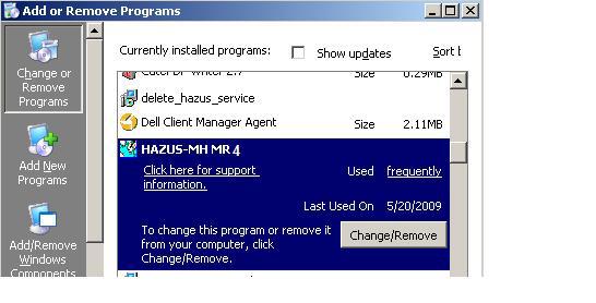 UNINSTALLING THE PROGRAM UNDER WINDOWS XP To uninstall HAZUS-MH, under Windows XP, launch Control