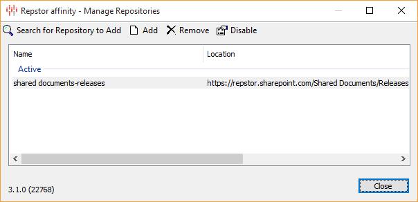 After searching and finding a repository, click Add Repository which will bring up a pre-completed Add Repository dialog. 2.