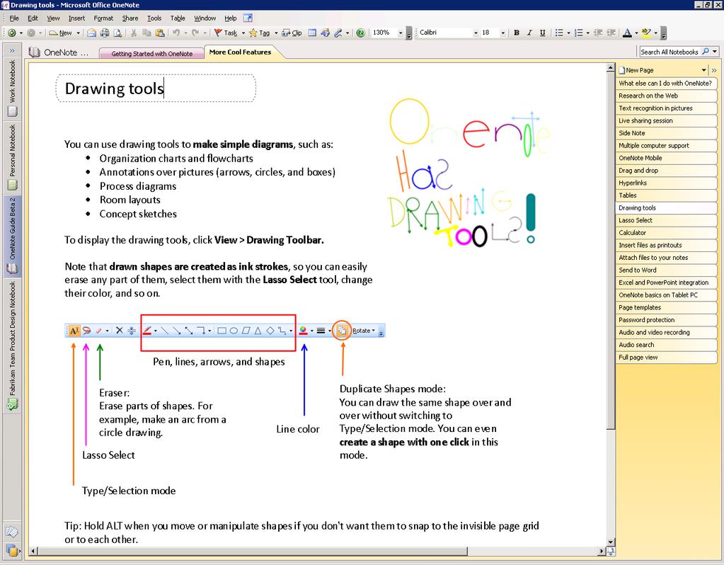 Figure 7: OneNote drawing tools.