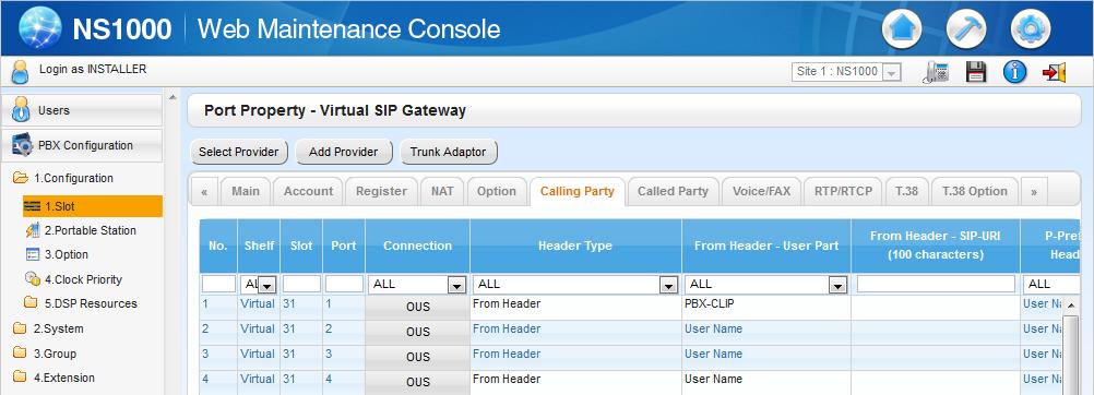 (4) Outgoing Call CLI Move mouse over [V-SIPGW16] click [Ous] Select [Port Property] and [Calling Party] Tab From Header User