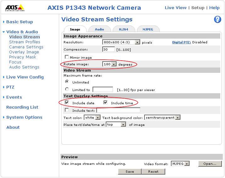 IP Camera Integration Video Stream Settings Here you can define to rotate the image 180 degree.