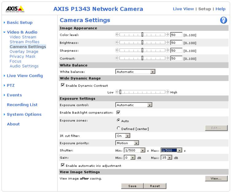 IP Camera Integration Exposure Settings Here you can adjust the shutter and exposure control settings to the