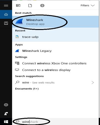 1. Launch Wireshark by entering Wireshark in the ask my anything search box in Windows.