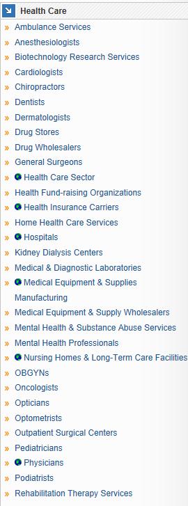 You may open the various sectors by clicking on the arrow icons next to each header.