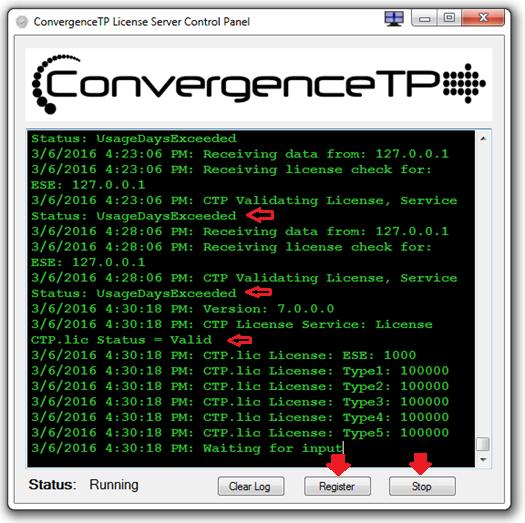 If the CTP License Server icon is not on the desktop you can also run the executable in: C:\ConvergenceTP\License server The License Server Control Panel is where real-time licensing information is