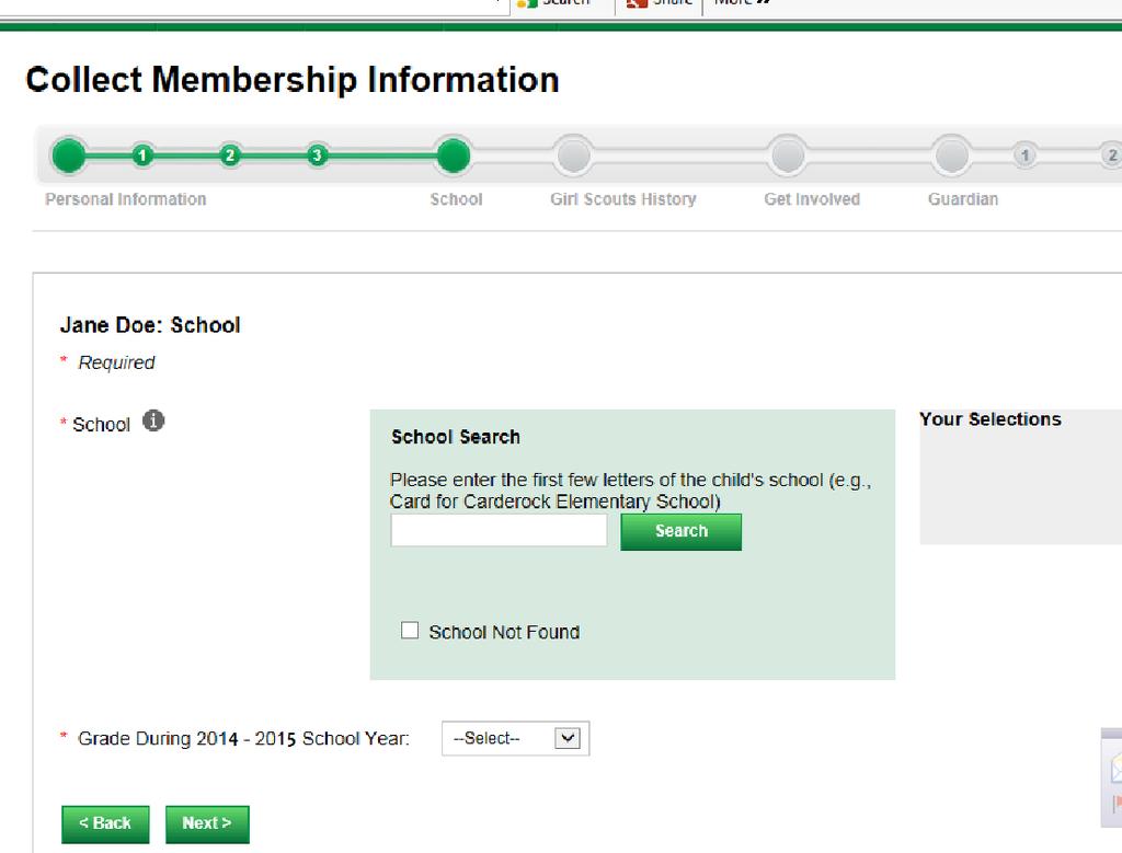 Step 4: NEW Girl Registration Online, Continued Entering School Information: 15 7. School information is required.