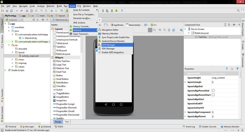 Part 3 Using the Emulator In this part you will learn how to set up and use the Android Emulator. 1. First start up the Android Virtual Device Manager.