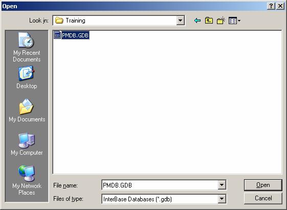 Browse to the Training subfolder that you ve previously created within the P3e/c database folder and select the <PMDB.