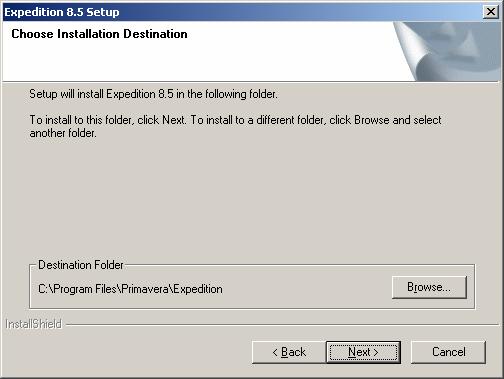Use the default installation paths for all Destination Folders.