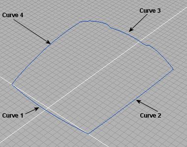 3. In the Perspective view, pick Curve 1 as shown in the image below. The Console prompts: Pick Curve 2. 4. In the Perspective view, pick Curve 2. The Console prompts: Pick Curve 3. 5.