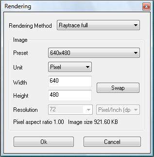 The Rendering dialog is displayed as shown below. 2. From the Rendering Method drop-down menu, select a different method. 3.