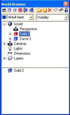 In the World Browser, the source Curve1 is deleted. If you select No, Solid 2 does not have any more Construction History. In the World Browser, the source Curve1 is still hidden in your scene.
