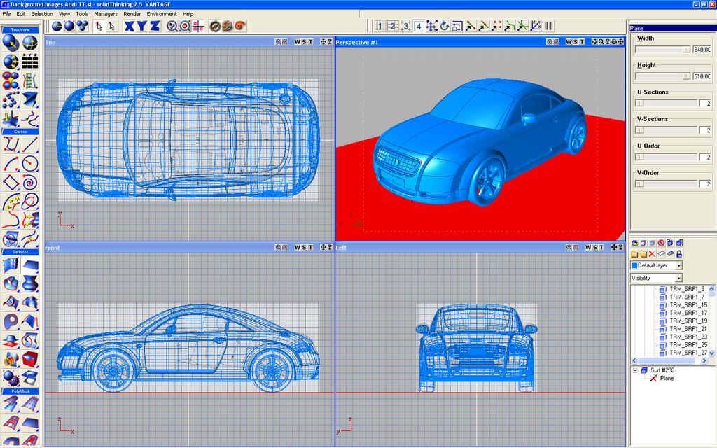 Step 5: Draw curves and surfaces to model the car 1. Now you can use these reference images to draw curves and surfaces to model your car. 2.